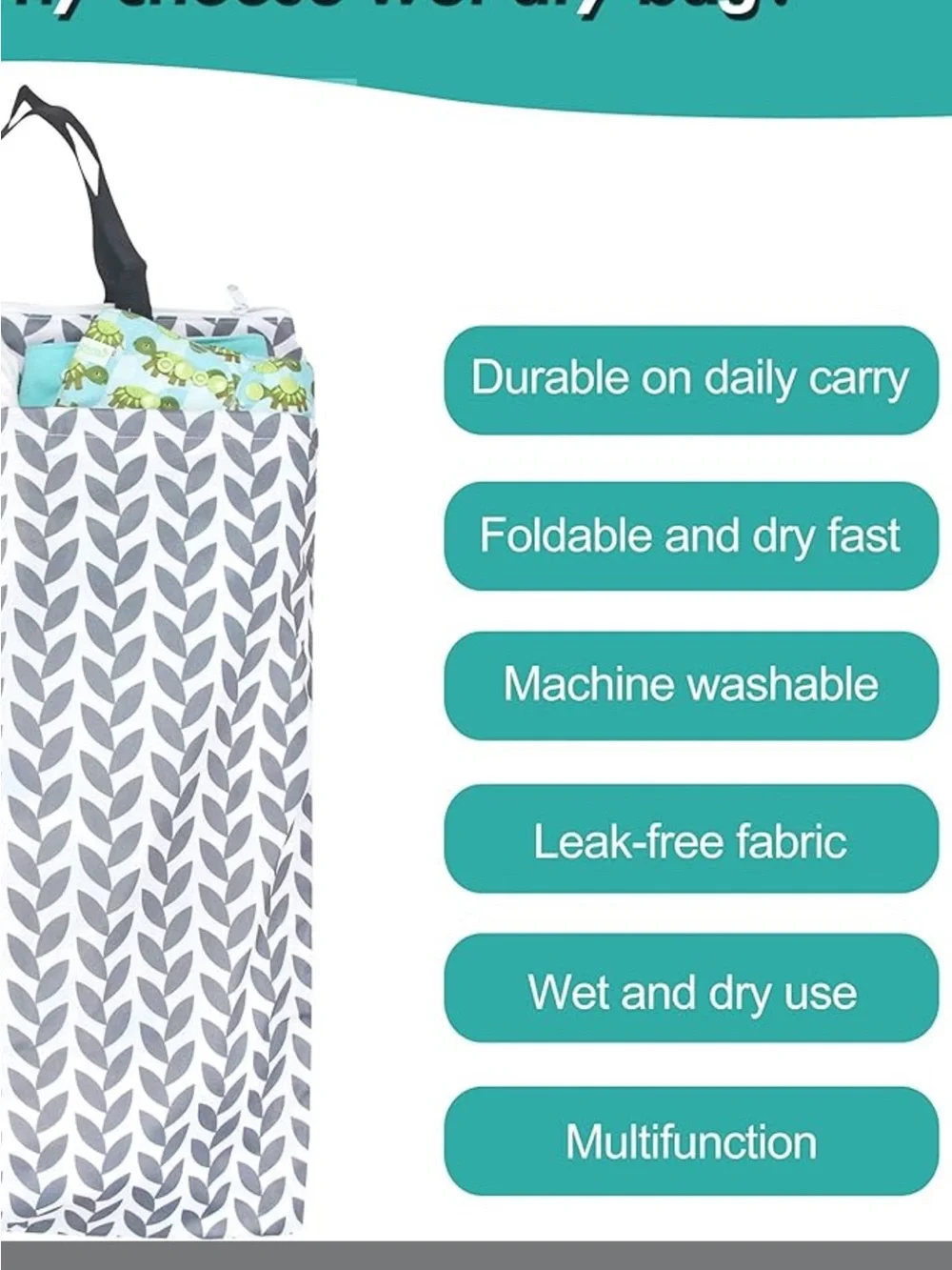 2 Pack Reusable Hanging Wet/Dry Cloth Diaper Bag Grey & Grey Leaf